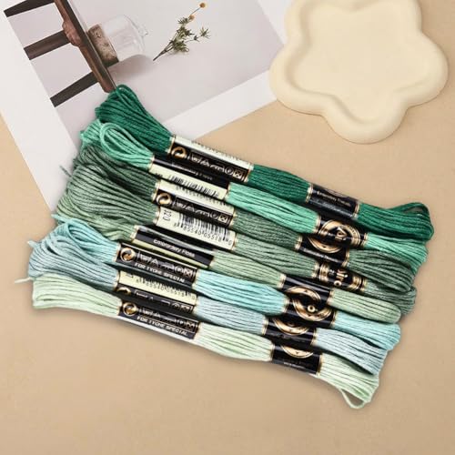 Image of 8 Skeins 6 Strands Green Variegated Embroidery Floss Thread Gradient Friendship Bracelet String Polyester Cross Stitch Threads Bulk for Hand Sewing Jewelry Bracelets Making Crafts Stitching