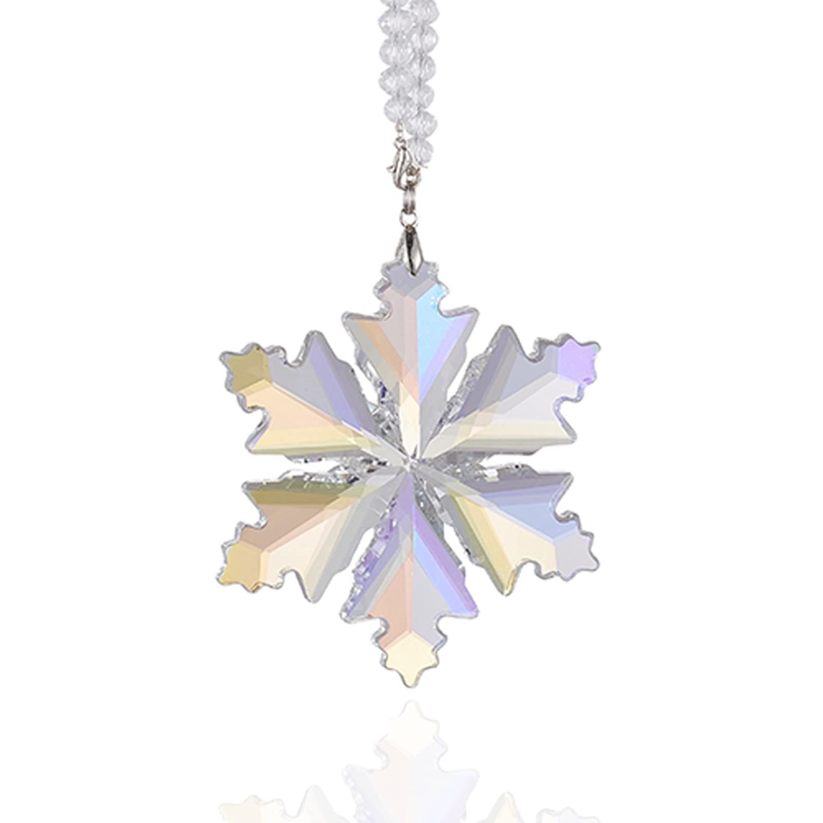 Crystal Snowflake Car Rear View Mirror Pendant Xmas Car Hanging Ornament Car Charm, Colorful