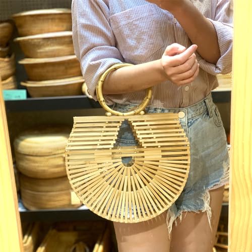 Bolso grande de bambú para mujer estilo cesta miniatura 5