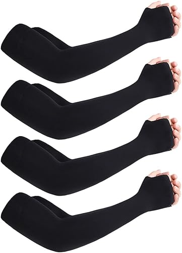 TOSSPER Mangas para brazos, 4 pares de mangas de protección UV, unisex, protector solar, para ciclismo, correr, escalada, color negro, Negro -