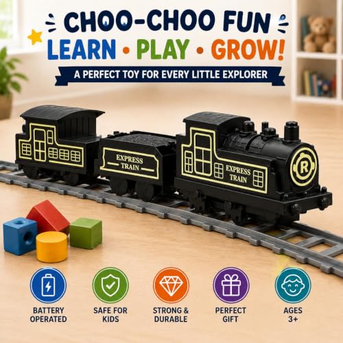 Image of Braintastic Play Train Set for Kids 3+ Years | Battery Operated Toy Train with Track | Colorful Railway Train Set for Boys & Girls | 14-Piece Train Track Toy