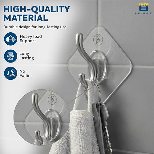 Image of Self Adhesive Wall Hooks - No Drill, Waterproof & Rustproof |Wall Hanging for Kitchen Tools, Bathroom, Bedroom Products Door Organizers Accessories Items |Easy Install (Transparent PO10)