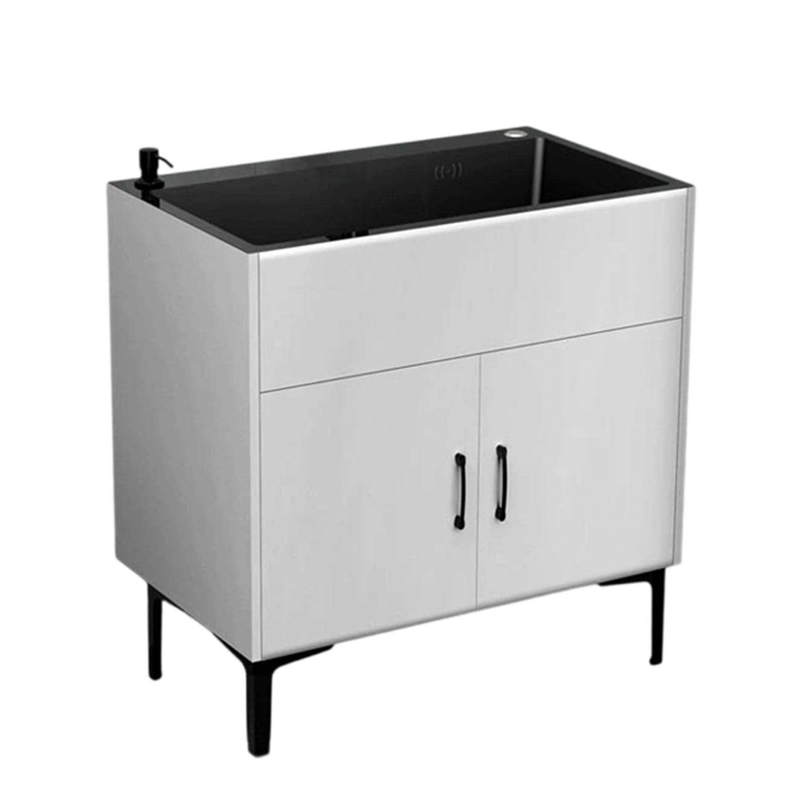 WBJGUOD Stainless Steel Utility Sink, Modern Freestanding Rectangular Laundry Room Sink with Cabinet Kitchen Without Faucet for kitchen, Restaurant, Backyard,