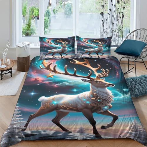 Housse de couette élan 3D en microfibre 200x200 cm avec taies d'oreiller pour lit double