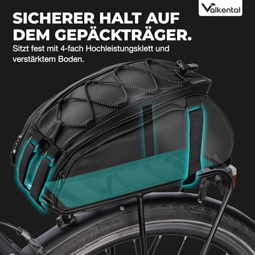 Valkental - 3in1 Fahrradtasche für Gepäckträger mit Kühlfunktion - 10L Volumen - Isolierende Gepäckträgertasche mit Rucksackfunktion - Wasserfest & Reflektierend