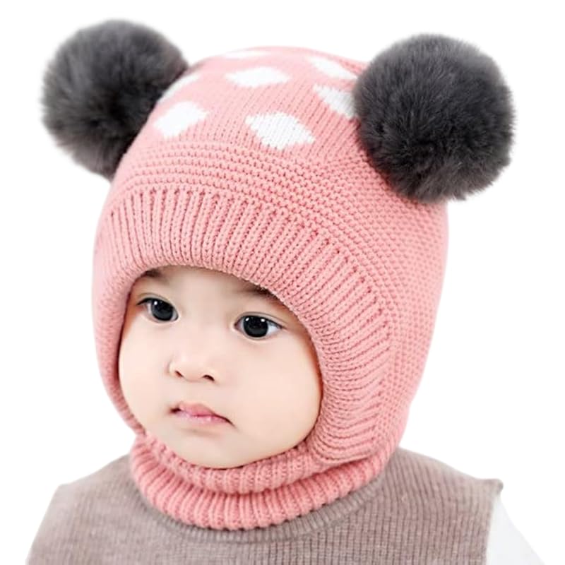 Image of Unisex Toddler Winter Hat Monkey Caps - Fleece Lined Baby Hat with Scarf Earflap Hood - Skull Caps for Kids