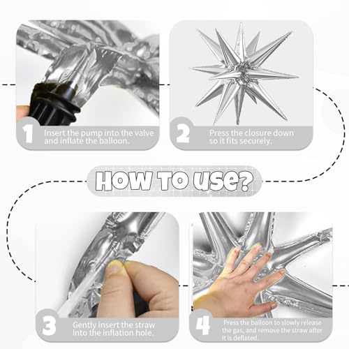 Image of 6pcs 22 inch Silver Star Balloons and Silver 4D Large Foil Balloons, Foil Star Balloon 4D l Aluminum Balloon For Birthday Baby Shower Party Wedding Graduation Anniversary New Year Bridal Shower Decor