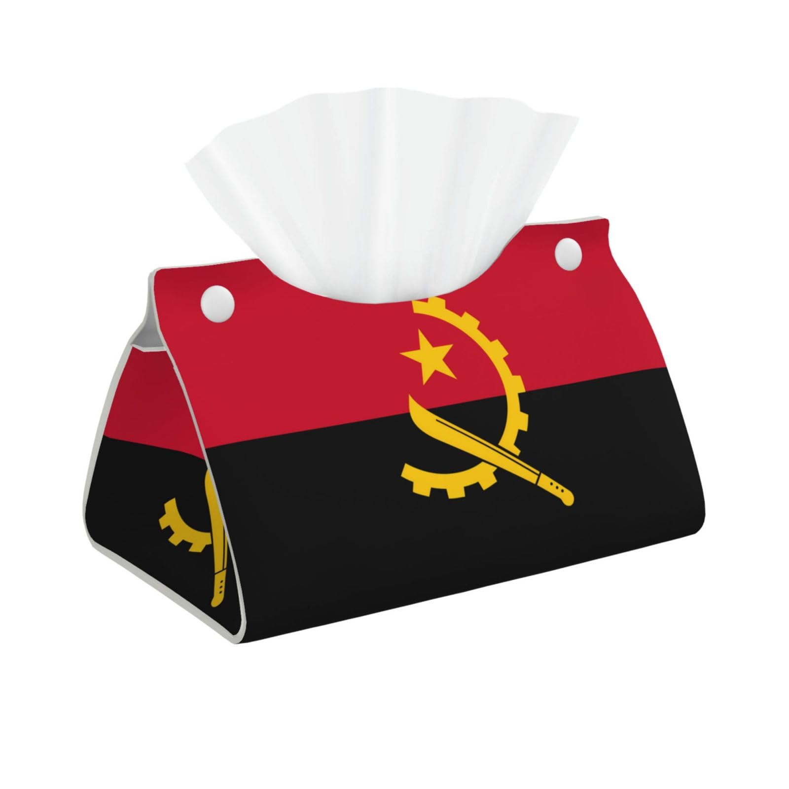 Angola Flag Long Leather Tissue Box Cover-Waterproof PU Leather Tissue Holder for Bathroom, Decorative Rectangular Tissue Case