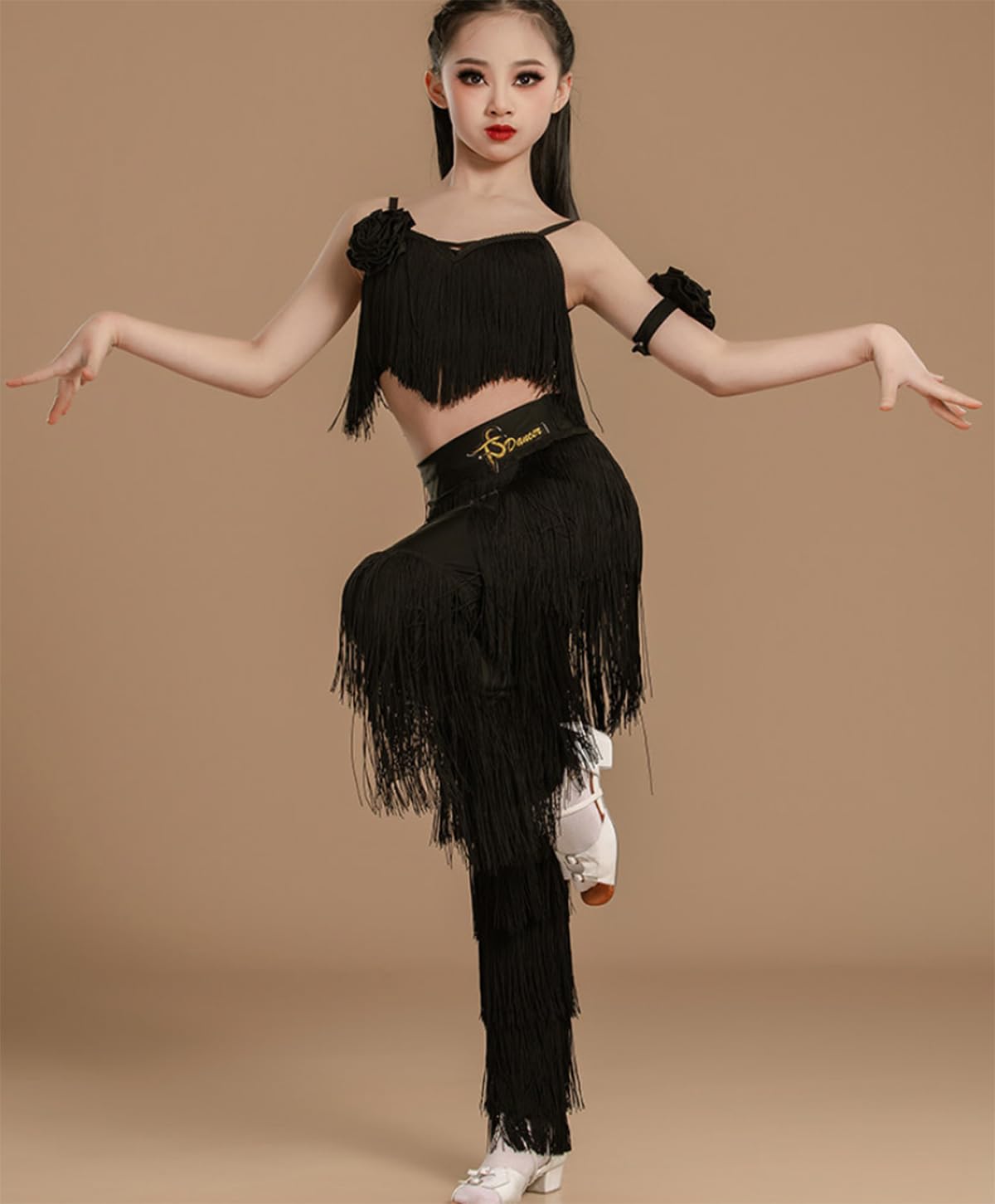 Vestido de Baile Latino de 2 Piezas para Niñas Camisola con Borlas Y Flecos Conjunto de Atuendos para Baile de Salón Vestidos de Práctica de Tango Y Salsa Vestidos de Competición de Salsa Y Baile de