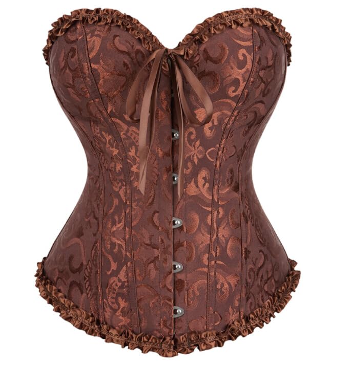 Niceyoeuk Bustiers en dentelle sans bretelles pour femme - Corset floral - Corset - Lingerie enveloppée, Marron-02., S