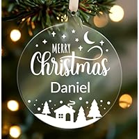 1 Personalised Customised Christmas Xmas Festive Merry Christmas Acrylic Bauble Tree Gift Decoration Present 80mm PTS Personalised