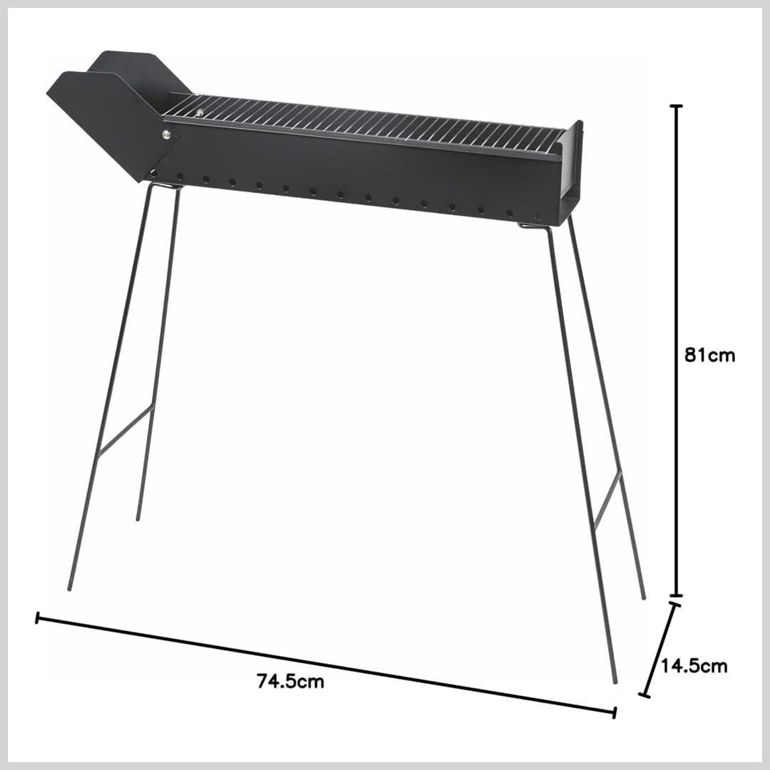 5919135 Fornacella Canaletta Barbeque Cuoci Spiedini Arrosticini Griglia Acciaio Cromato a Carbone Cottura Carne Pesce Spiedini Gambe Pieghevoli 74x14x76 cm