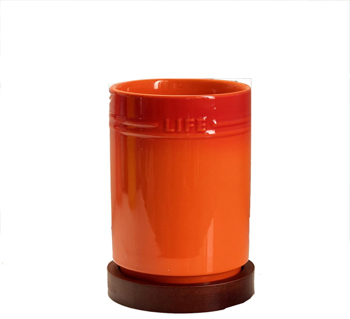 Ceramic Utensil Holder Wall-Mounted Ceramic Colorful Chopstick Holder for Kitchen Counter, Large Utensil Crock Kitchen Decor, Housewarming Gift,Orange