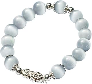 Feng Shui Amulet Bangle Prosperity 10mm Natural Tiger's Eye Beads Bracelet with Silver Plated Pi Xiu/Pi Yao Attract Lucky Wealthy