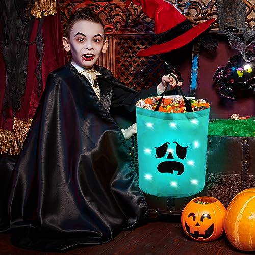 Tanlade 4 Pcs Light up Halloween Trick or Treat Bucket Reusable LED Halloween Glow in The Dark Goody Candy Tote Bag Basket for Party Favor Supplies(Teal,Classic Style) by Tanlade - Image 6