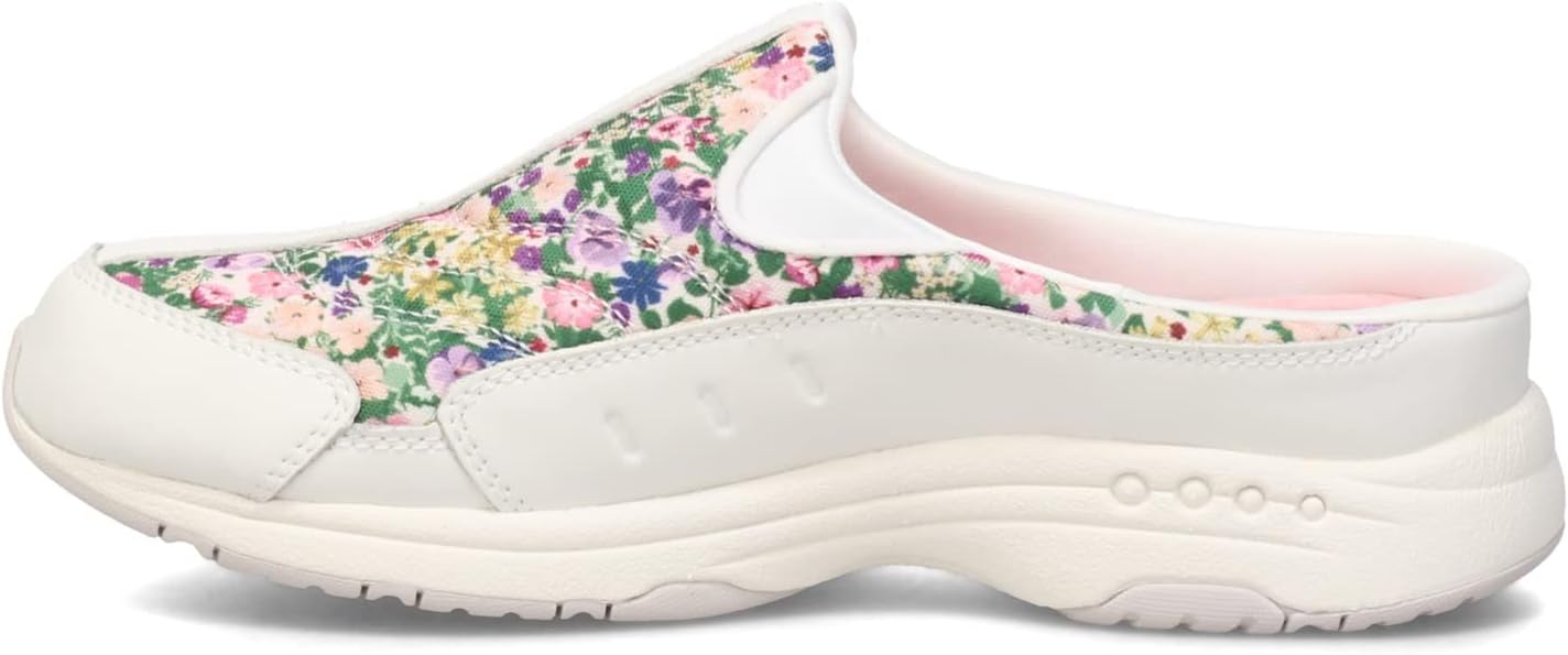 Easy Spirit Women's Traveltime593 Mule, White Leather Floral Print, 9 Wide