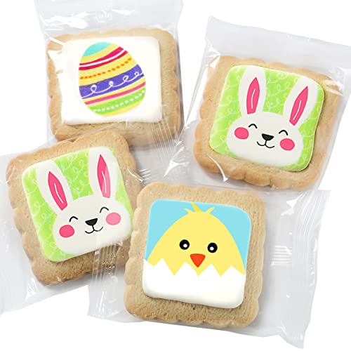 Image of Happy Easter Cookies 12 Pack Party Favors Basket Decorated | INDIVIDUALLY WRAPPED Bunny Eggs Chick Sugar Cookies | Gift Basket Peanut & Nut Free Bulk Treats Snacks