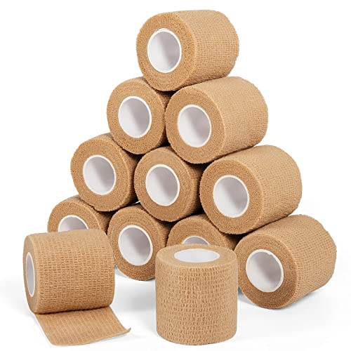 Cohesive Bandage Wrap 2" x 5 Yards, Self Adherent Vet Wrap 5CM x 4.5M Self Adhesive Bandage Tape for Wrist & Ankle Sprain Swelling Breathable Elastic Pet Bandage Grip Cover Skin Color (12 Roll)