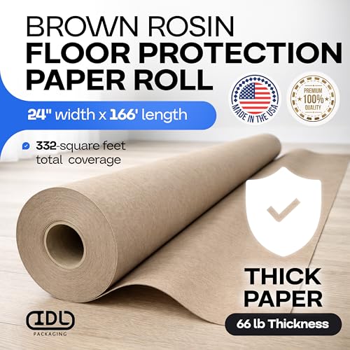 Image of Brown Rosin Masking Paper 24 inch x 1992 inch (166 feet, 332 sq.ft.) - Thick Floor Covering (66 lb Thickness) - USA-Made Masking Paper for Painting and Construction, Surface Protection by IDL Packaging