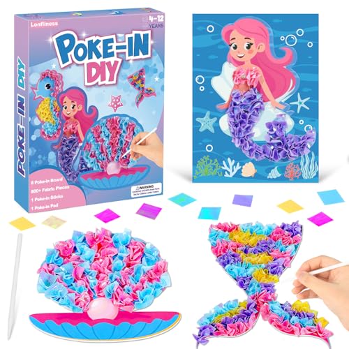 Image of Lonfliness 8PCS Poke-in Craft and Art Kit Mermaid Theme No-Mess Fabric Sewing Art Puzzle Puncture Painting DIY Ocean Sea Animals Toy Gifts for Activity Game Birthday Party
