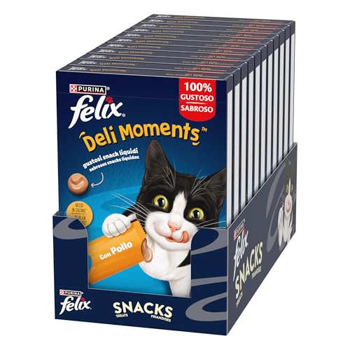 Felix Deli Moments Snack Liquidi per Gatti Adulti con Pollo 44 Confezioni da 10g
