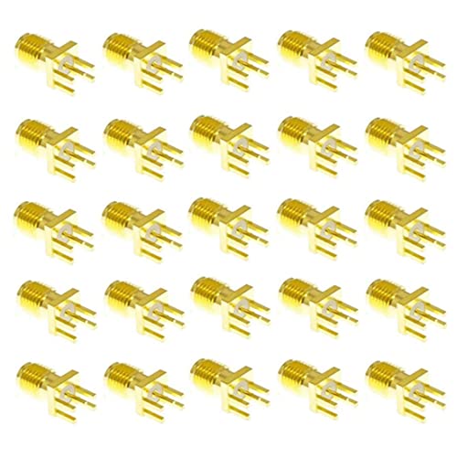 bnafes 25PCS SMA Female PCB Panel Edge Mount Plug with 4 Pins Stand Straight Connector RF Coax Coaxial Adapter