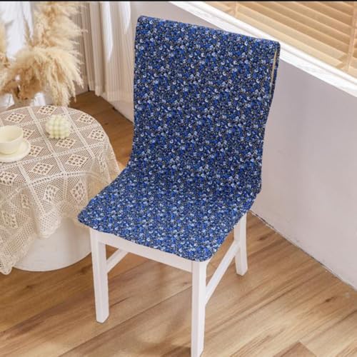 Image of HOMETHREADS Universal-Fit Cotton Fabric Chair Cover Comfortable Cushioned Seating Pad with Anti-Slip Back, Perfect for Kitchen,Dining Room (Black Blue, Pack of 1)