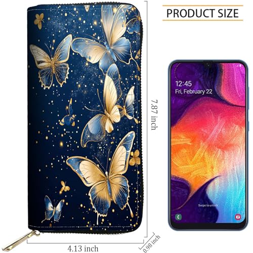 Image of RFID Blocking Leather Wallet for Women - Large Capacity Zip Around Clutch with 8 Card Slots,21 Cash Pockets & Coin Zipper,Butterfly