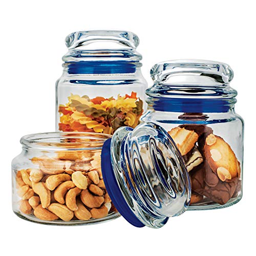 Conjunto Potes de Vidro Multiuso 3 Peças Euro Azul