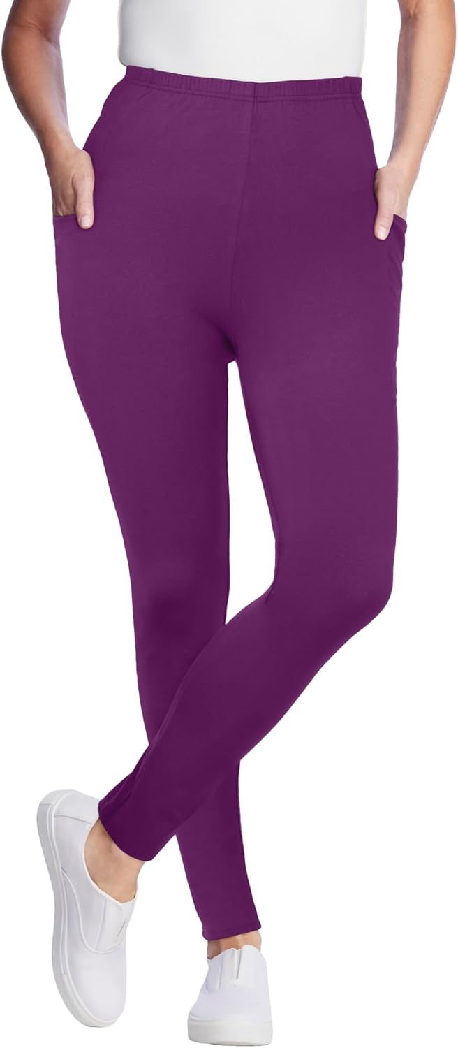 Woman Within Plus Size Petite Stretch-Cotton Knit Pull-On Pocket Leggings