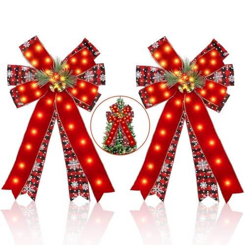 Kenburg 2 Pcs LED Large Red Christmas Bows Decorations, 20”