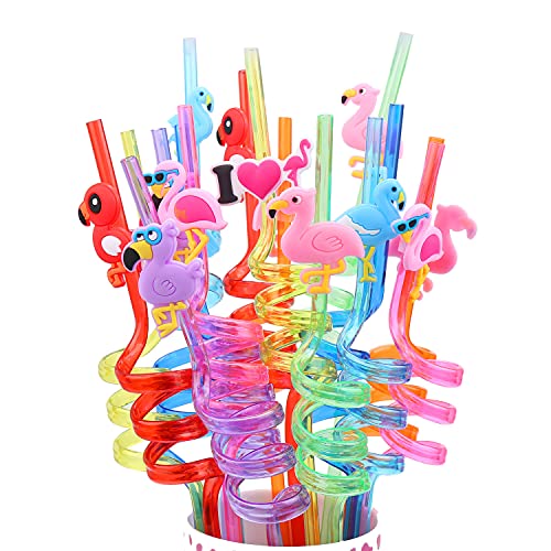 Jellydog Toy Flamingo Party Favors, 16 PCS Reusable Straws, Flamingo Drinking Plastic Straws,Flamingo Party Supplies,Party Decorations for Kids Girls