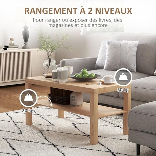 Table basse moderne 2 niveaux avec étagère HOMCOM