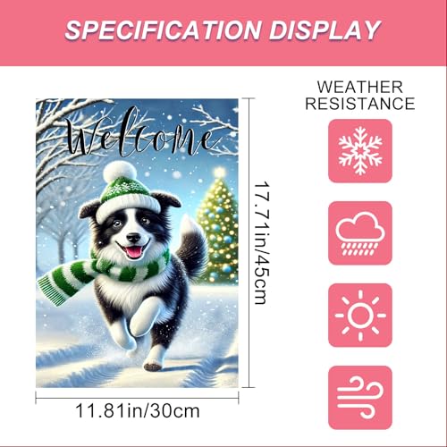 Image of BlissYard Garden Flag Border Collie Winter 12x18 Inch Polyester