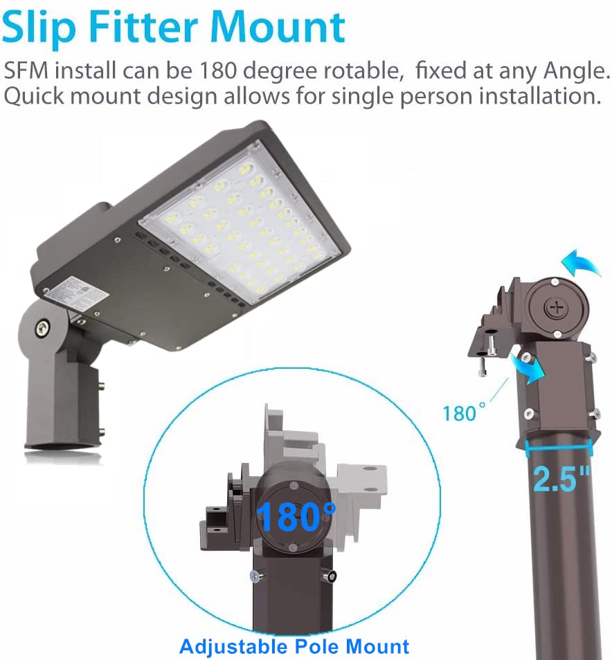 100W Outdoor LED Parking Lot Light with Adjustable Slip Fitter Mount 5000K LED Area Light with Dusk to — view 7