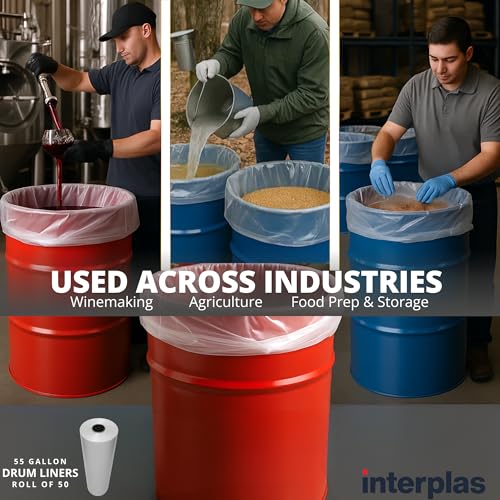 Image of 55 gallon commercial drum liner -4 Mil BPA-Free LDPE, Leak-Resistant - 38 inch x 63 inch - Fits Open-Head Barrels - 50 Liners per Roll