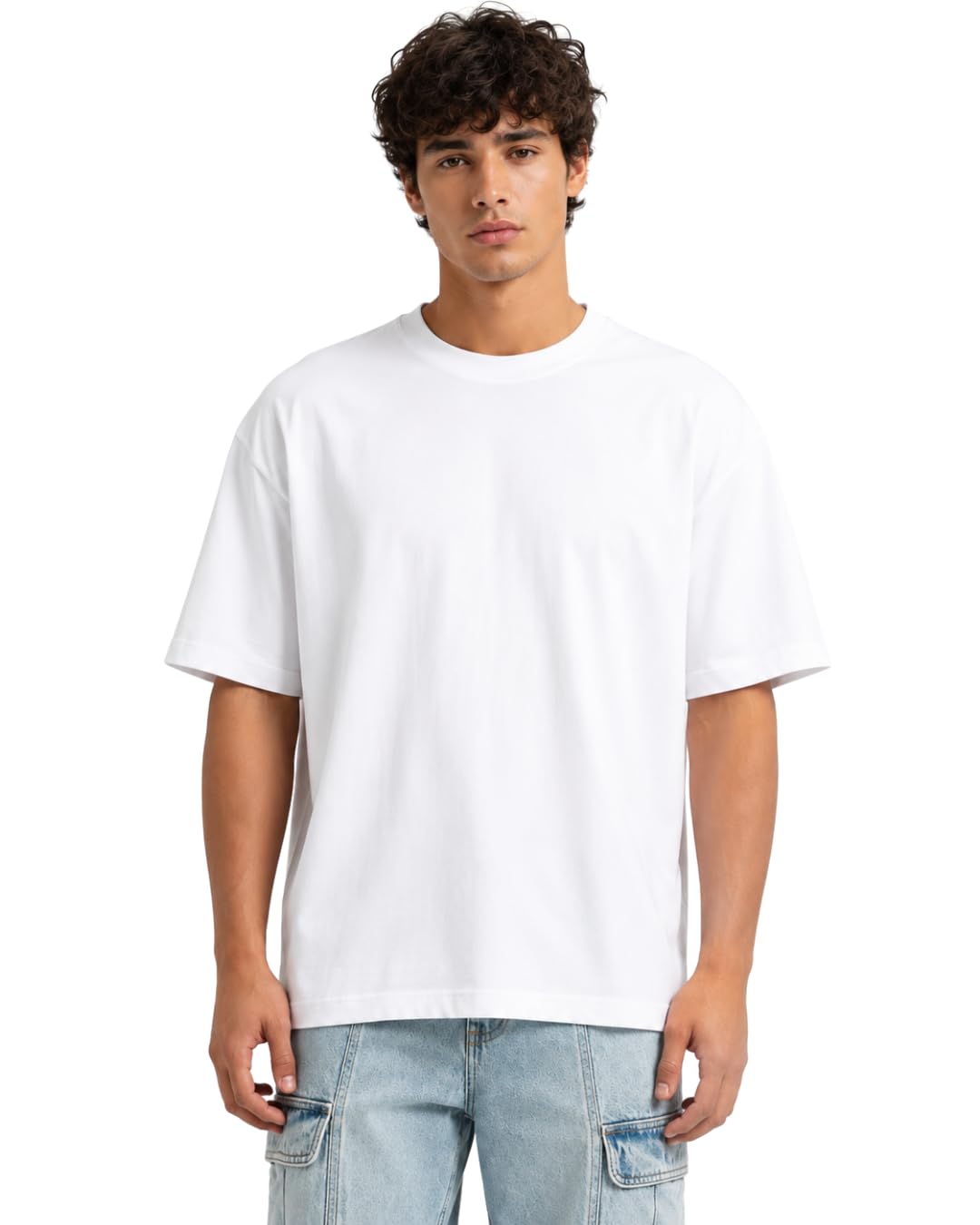 Plain Oversized 240 GSM Baggy Fit Drop Shoulder Half Sleeves Round Neck Solid Pure 100% Cotton T-Shirt for Men-image-49