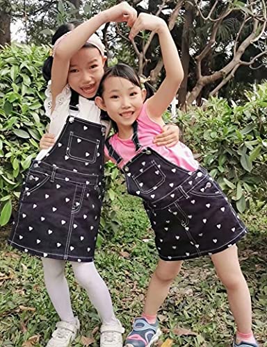 Image of KIDSCOOL SPACE Baby Little Girls Fox Flowers Embroidered Lace Denim Overall Dress