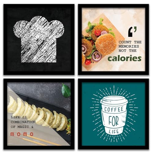 Image of kotart - Cooking Quotes Wall Posters with Frame for Restaurant Kitchen Cafe Wall Decor - Framed Kitchen Poster for Home and Kitchen (13x13 inch, Framed) Set of 4 (Art 10, Big)