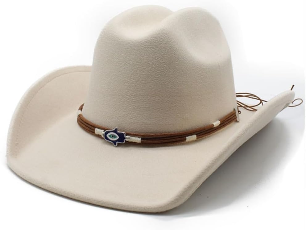 Western Cowboy Hat, Tan Felt with Leather Band and Decorative Concho, Classic Wide Brim