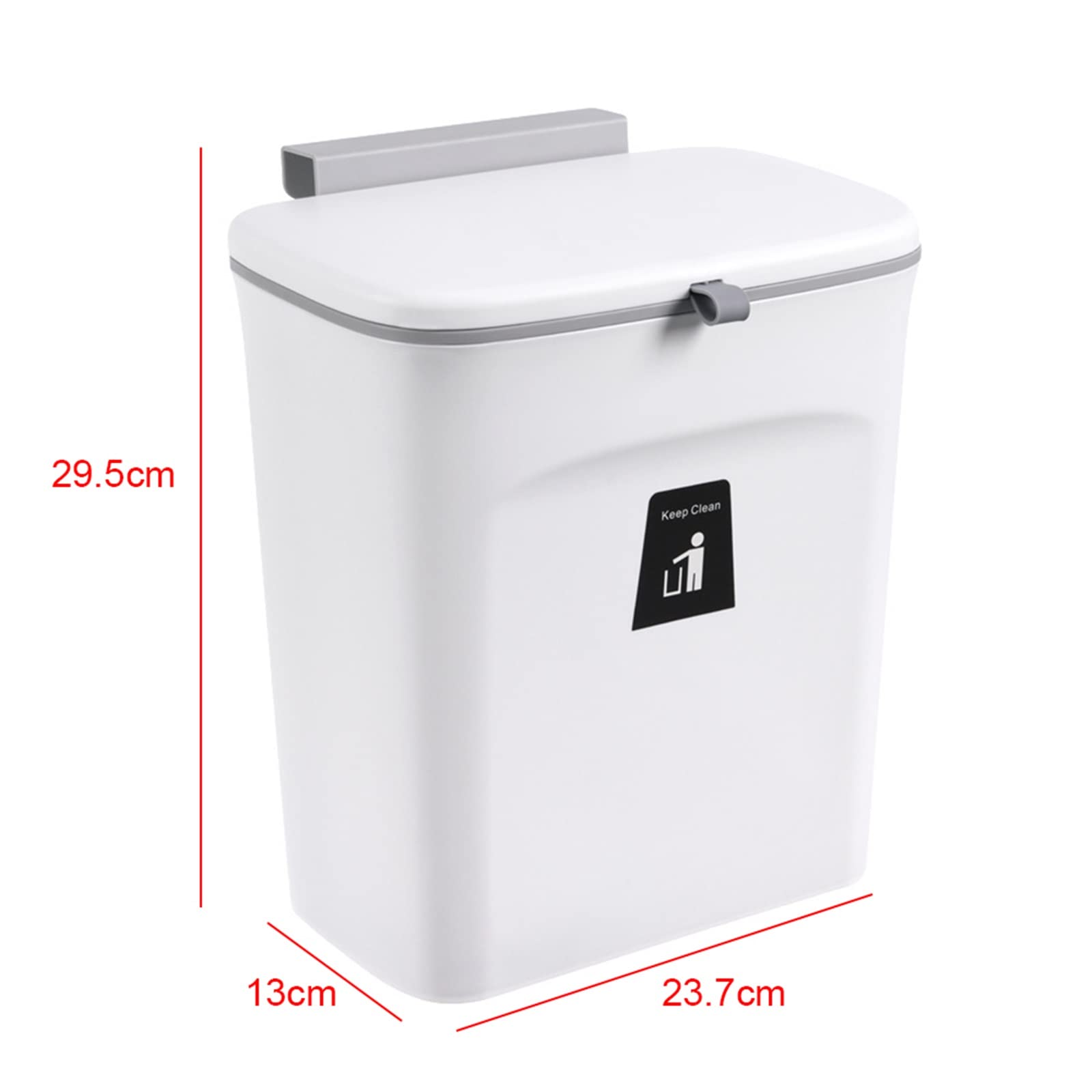 Poubelle suspendue avec couvercle, 9 l, montage mural, pour camping-car, salle de bain, 23,7 x 13 x 29,5 cm, blanche