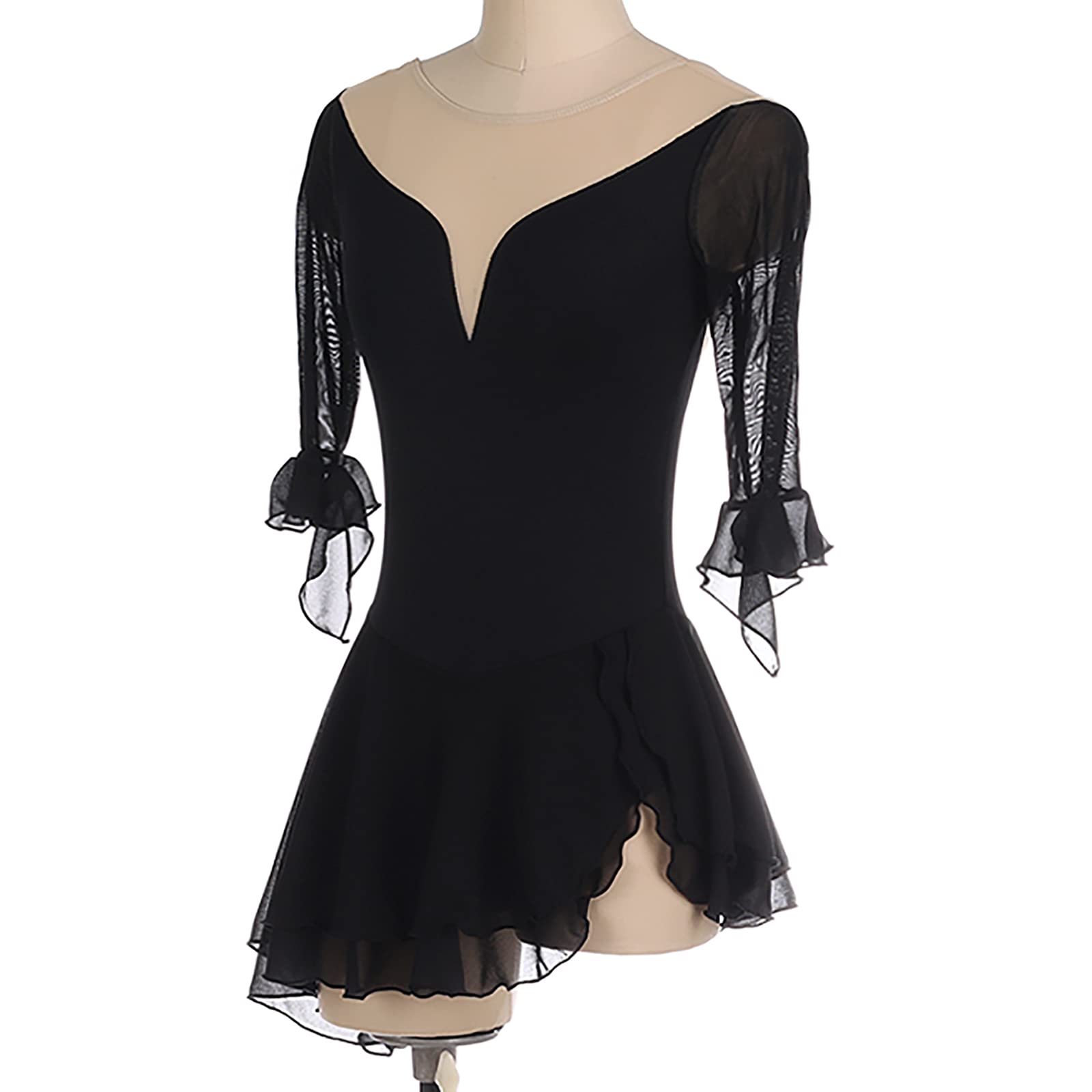 Vestido de Patinaje Artistico para Niña Lentejuela Maillot Gimnasia Disfraz Danza Ballet(Size:M/150,Color:Negro)