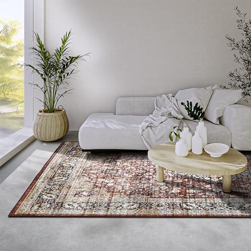 Freundin Home Collection Aurora – Alfombra clásica Oriental Vintage de Pelo Corto – Alfombra Oriental de salón para Dormitorio, Comedor, salón, Color Rojo y Azul, 120 x 160 cm