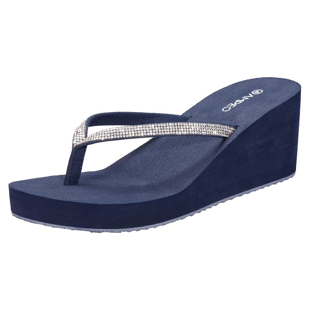 Ampeo Women's Wedge Sandals Rhinestone Thong Platform Flip Flops