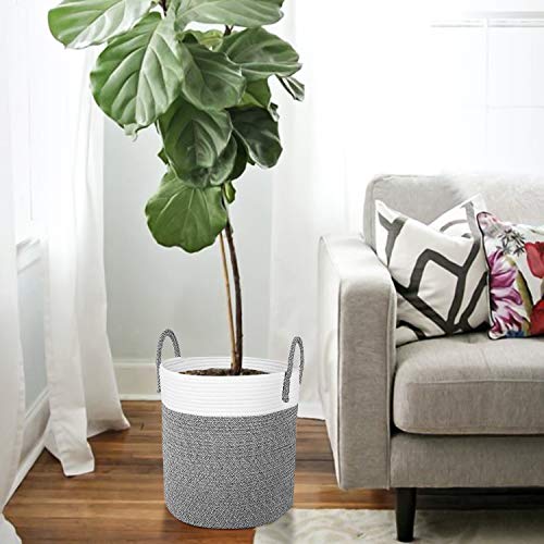 CherryNow Medium Cotton Rope Basket – 13"x15" Decorative Woven Basket for Laundry, Baby, Blanket, Towels, Home Storage Container (Grey)