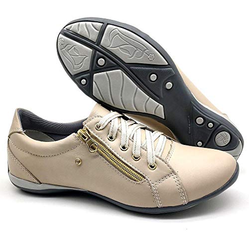 Sapatenis Casual Feminino Couro Dia a Dia Leve Bm Brasil 218 Creme 40