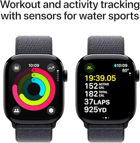 Image of Apple Watch Series 10 [GPS + Cellular, 46mm] - Jet Black Aluminum Case with Ink Sport Loop, One Size (Renewed)