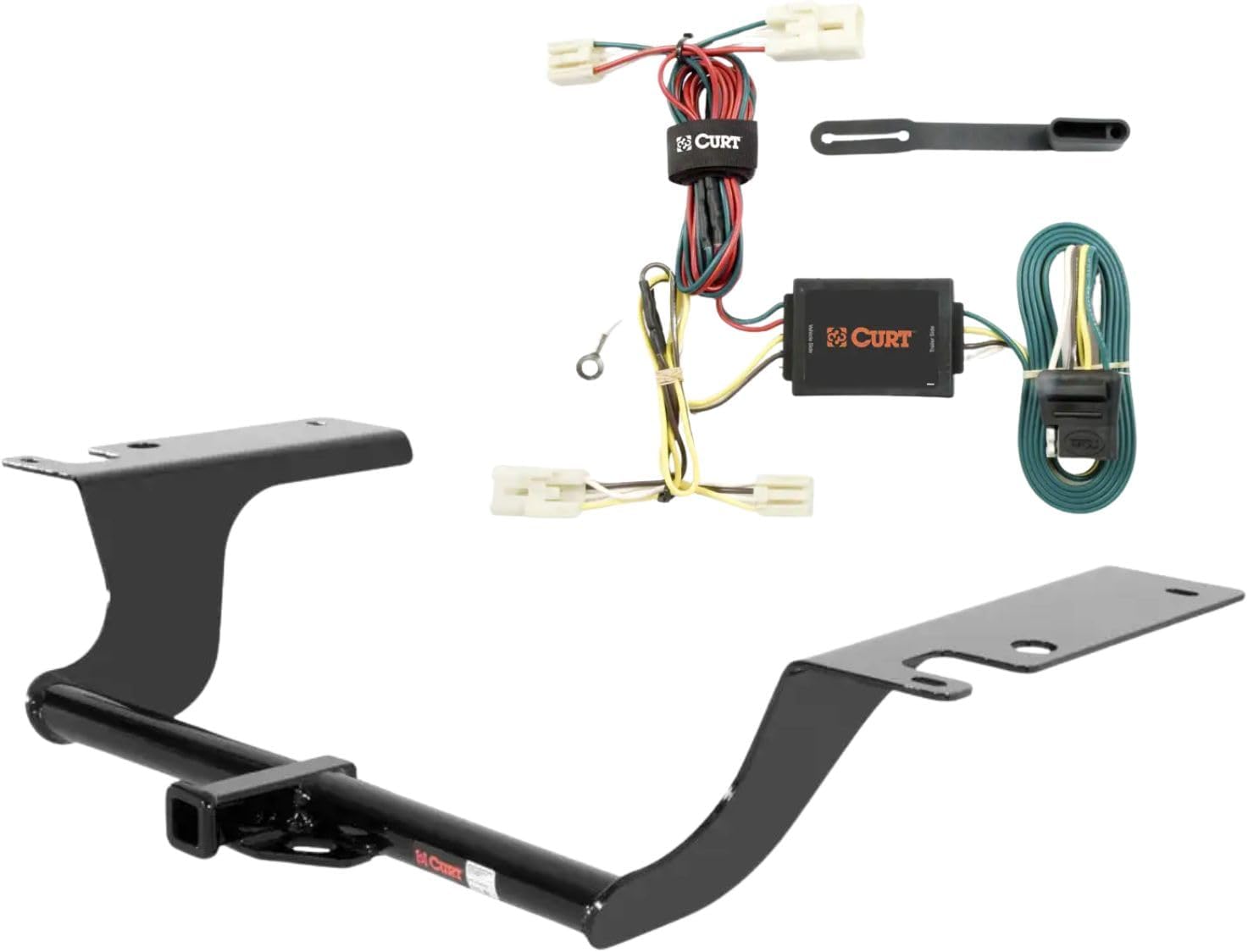 CURT Class 1 Trailer Hitch 1-1/4" Receiver with 4-Way Flat Custom Wiring Harness fits 2011-2015 Optima | Resists Rust, Chipping, & UV | Includes Installation Hardware and Rubber Dust Cover