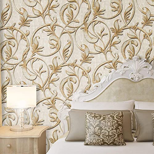Image of Eurotex Damask Design Wall Paper for Wall Decor Roll for Covering Living Room, Bedroom Walls (Luxury Vinyl Coated 57 sq.ft Roll, Cream)