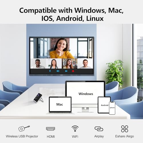 Image of 65 inch Smart Board Digital Whiteboard as 4K UHD Interactive Display Touchscreen,Android 13,8GB+128GB,20-Point Touch,Ideal for Business Meetings,Home Offices,and classrooms,Dual-System Support